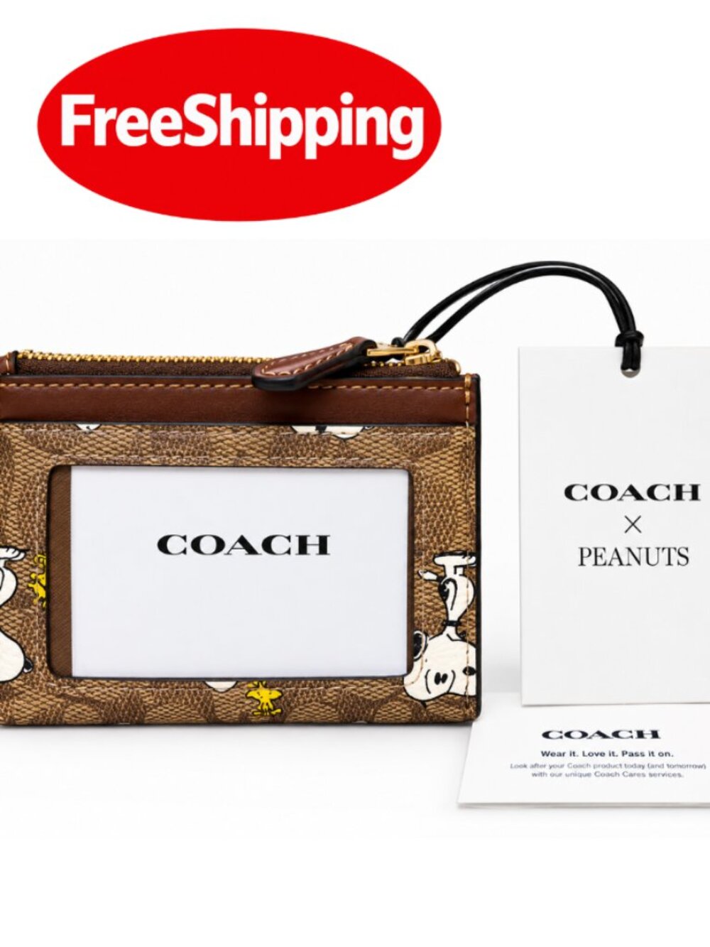Coach X Peanuts Mini Skinny ID Case Signature Canvas W/Snoopy Print CBT14 NWT